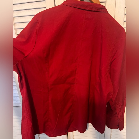 Lane Bryant Solid Red Stretch Button Front Blouse Plus - Picture 2 of 10